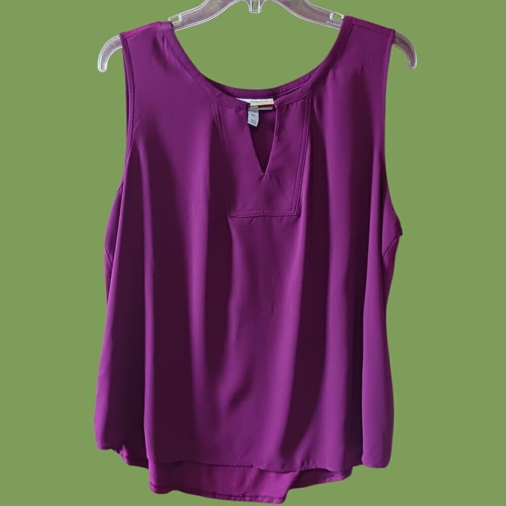Dana Buchman Sleeveless Blouse Top Keyhole With Gold Bar Plum Wine XLarge